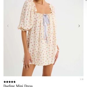 Rumored Cream Floral Mini Dress with Puff Sleeves